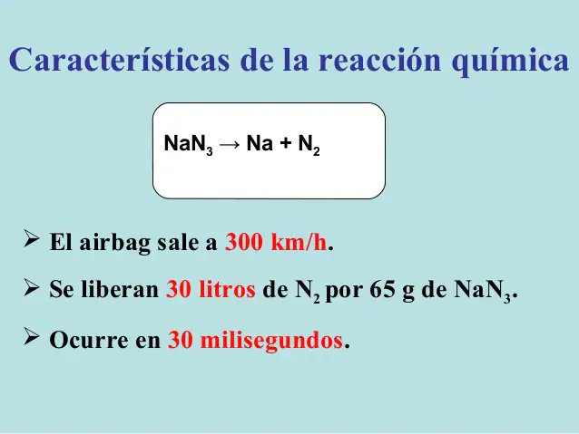 agu_esp's tweet photo. Pues aquí tenéis la respuesta. Esta es la reacción que se lleva a cabo en este moderno dispositivo de seguridad que permite evitar graves heridas en accidentes de automóvil. #Ciencia #SeguridadVial #4ESO #FyQ #aprende_fyq #TwitterEnClase https://t.co/qsF52dSOHC