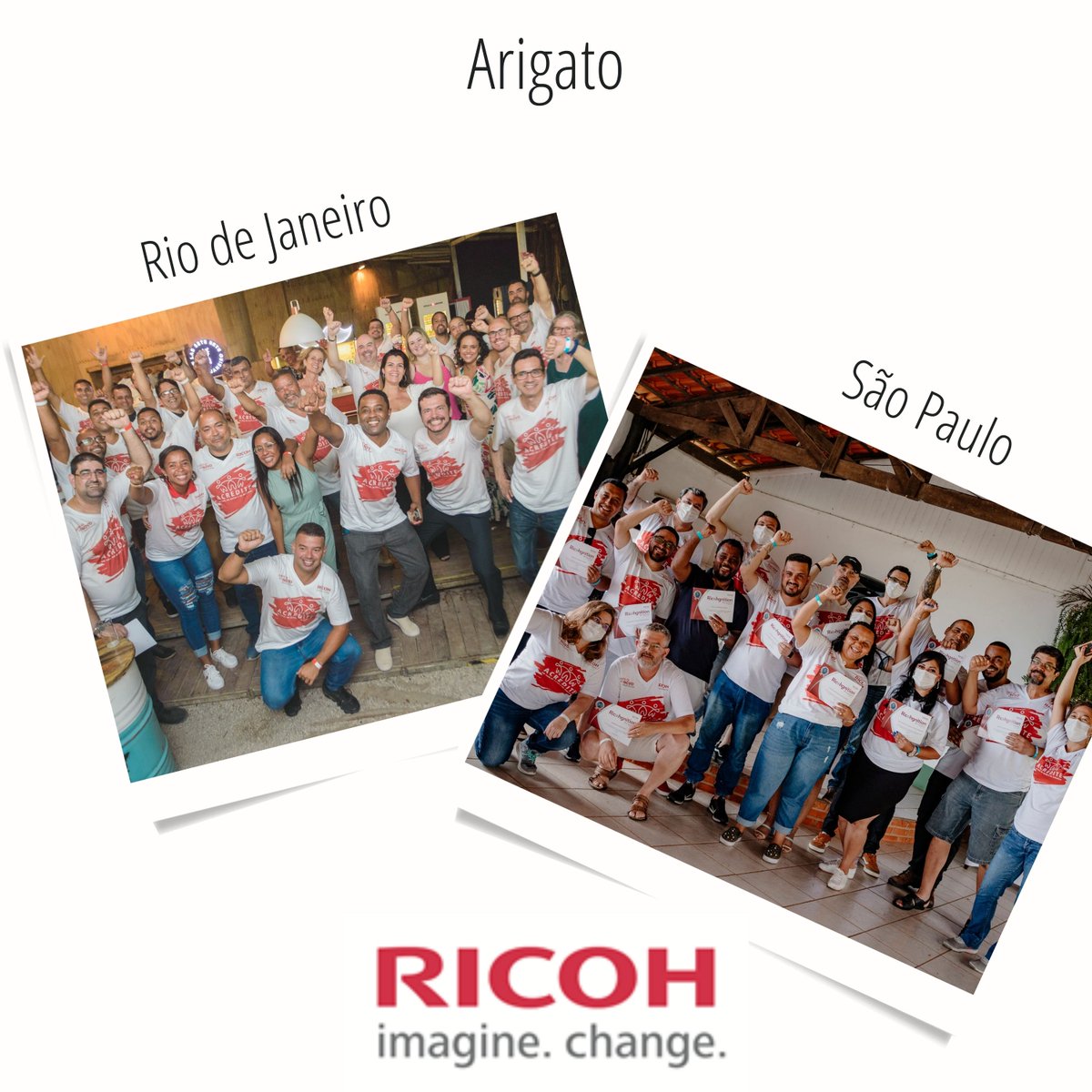 Ricoh_Brasil's tweet photo. Na semana passada pudemos celebrar juntos!

Nos reunimos em São Paulo e no Rio de Janeiro, onde pudemos nos rever pessoalmente.

Todos juntos, vacinados, comemoramos o fim de um ano de muito trabalho deste time sensacional #RicohBrasil.

Desejamos a todos um extraordinário 2022! https://t.co/N9quWcrnFs