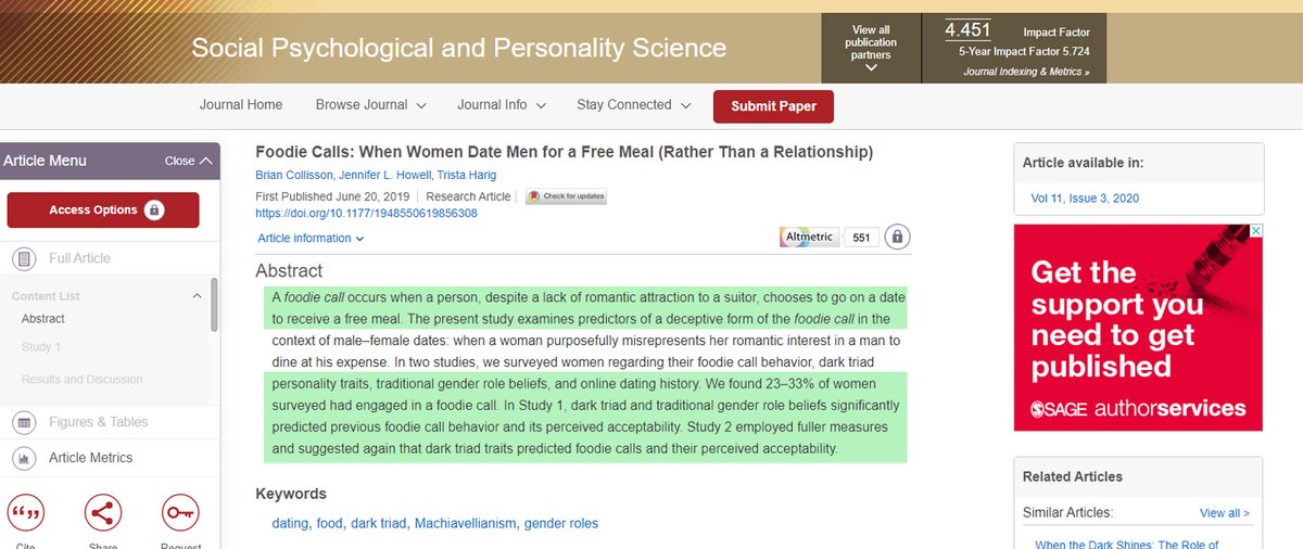 themdansarali's tweet image. 23-33% of women practice foodie calls. This is when women date men for free meals without desiring to be in a relationship. Watch out guys! Find women who actually want to be in a relationship.
journals.sagepub.com/doi/abs/10.117…

#redpill #matingstrategy
