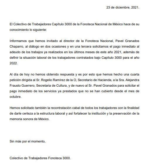 Hacemos del conocimiento de todos aquellos que nos apoyan, la situación en la que el colectivo se encuentra al día de hoy.
Agradecemos la atención.