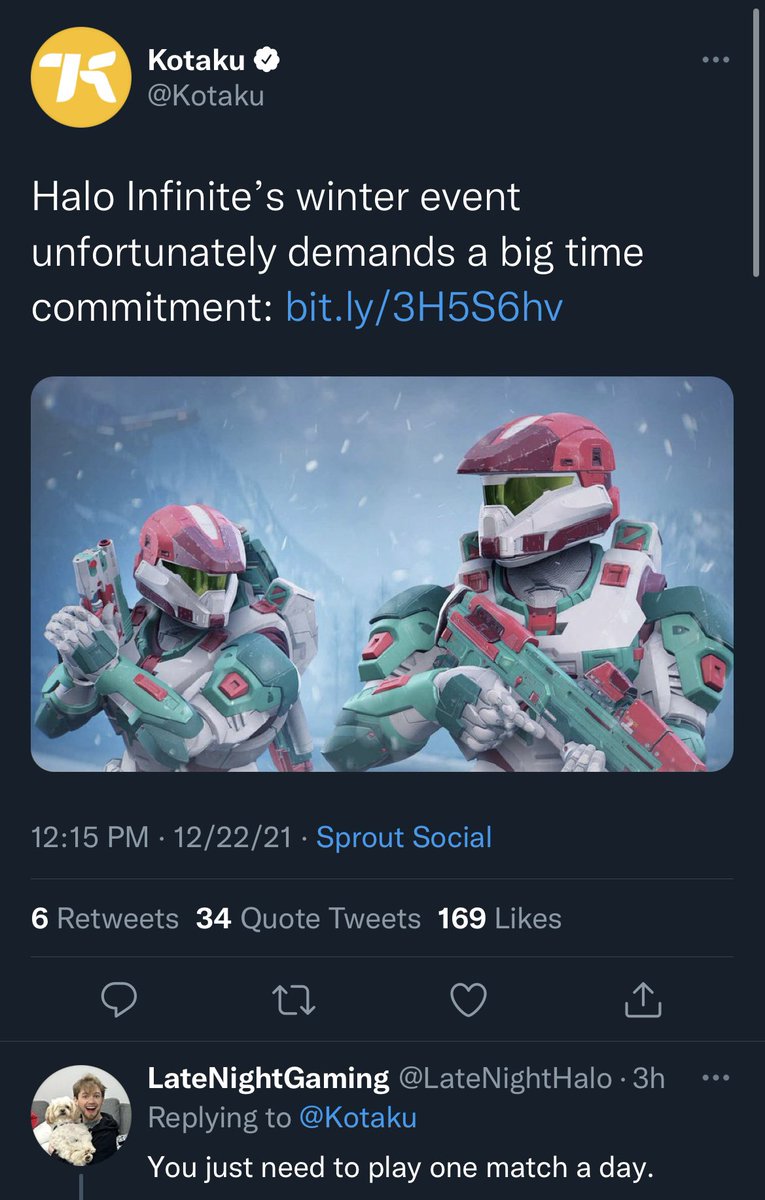 LoganDodson's tweet photo. Whoever writes Halo articles for Kotaku must be really upset that Halo Infinite is actually a good game 💀 https://t.co/EqaUpF5U2k