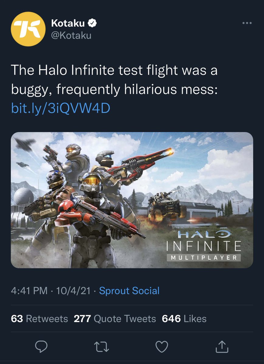 LoganDodson's tweet photo. Whoever writes Halo articles for Kotaku must be really upset that Halo Infinite is actually a good game 💀 https://t.co/EqaUpF5U2k