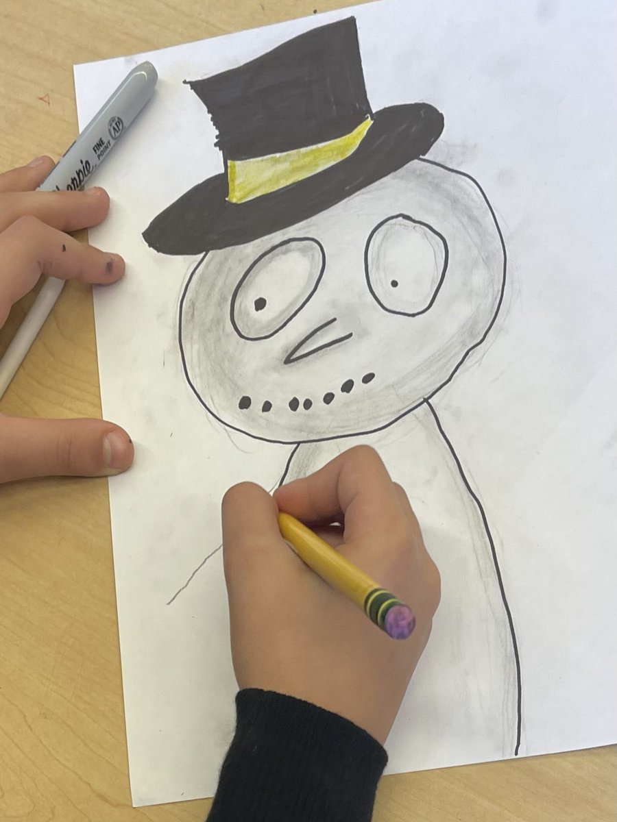 MissDressel's tweet photo. HHMS artists illustrated snowpeople while learning about the style traits of Tim Burton characters. We used tortillions to shade, creating value and form. ⛄️ https://t.co/w4K2Rq3l9b