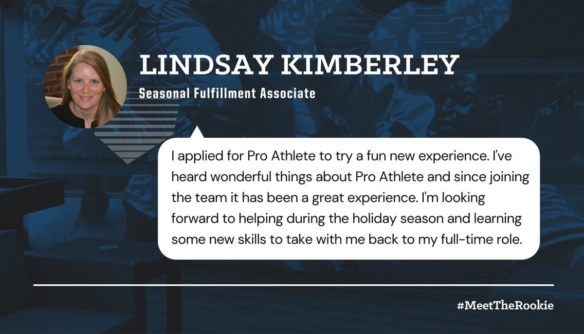 #MeetTheRookie 🤝 Join us in welcoming our newest PRO, Lindsay Kimberley. Lindsay joins us as a Seasonal Fulfillment Associate. She is a Western Illinois University grad &amp; currently a Manager of Finance at Broadridge where she has worked for almost 16 years.

Welcome, Lindsay!