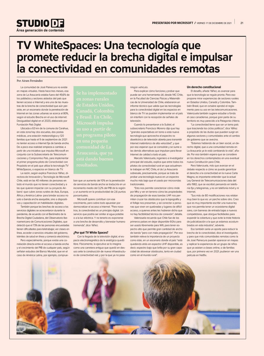 ¿En qué consiste 'TV WhiteSpaces'?
En nuestro estudio "Brecha en el uso de internet: Desigualdad digital 2020", identificamos diversas dificultados en el acceso a #internet.
La nota de <a href="/DFinanciero/">Diario Financiero</a> ahonda en el impacto de esta #tecnología en zonas rurales.
bit.ly/32nUmC7