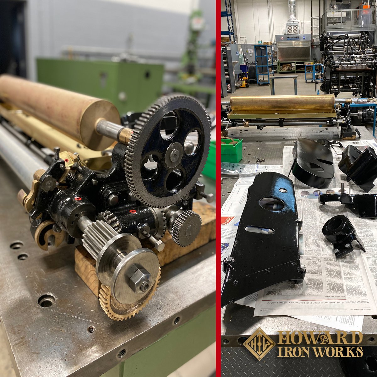 HowardIronWorks's tweet photo. A few last-minute tasks on the #Harris #Seybold #Potter LSB #offsetpress before the #Christmas break. Dampener & guards are ready for installation as soon as the press is all checked out. #museumrenovation #printingmuseum #printinghistory. . https://t.co/uqr7FvyI9y