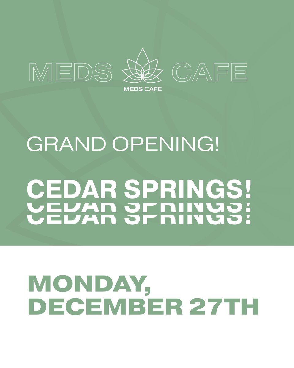 medscafemi's tweet photo. We’re welcoming another location to the fam: Meds Cafe Cedar Springs 💚 Stop on in today, tomorrow, or Sunday to browse before our Grand Opening on the 27th!
#CannabisCommunity #CedarSpringsMichigan #Michigan https://t.co/zWF5NlYDzw