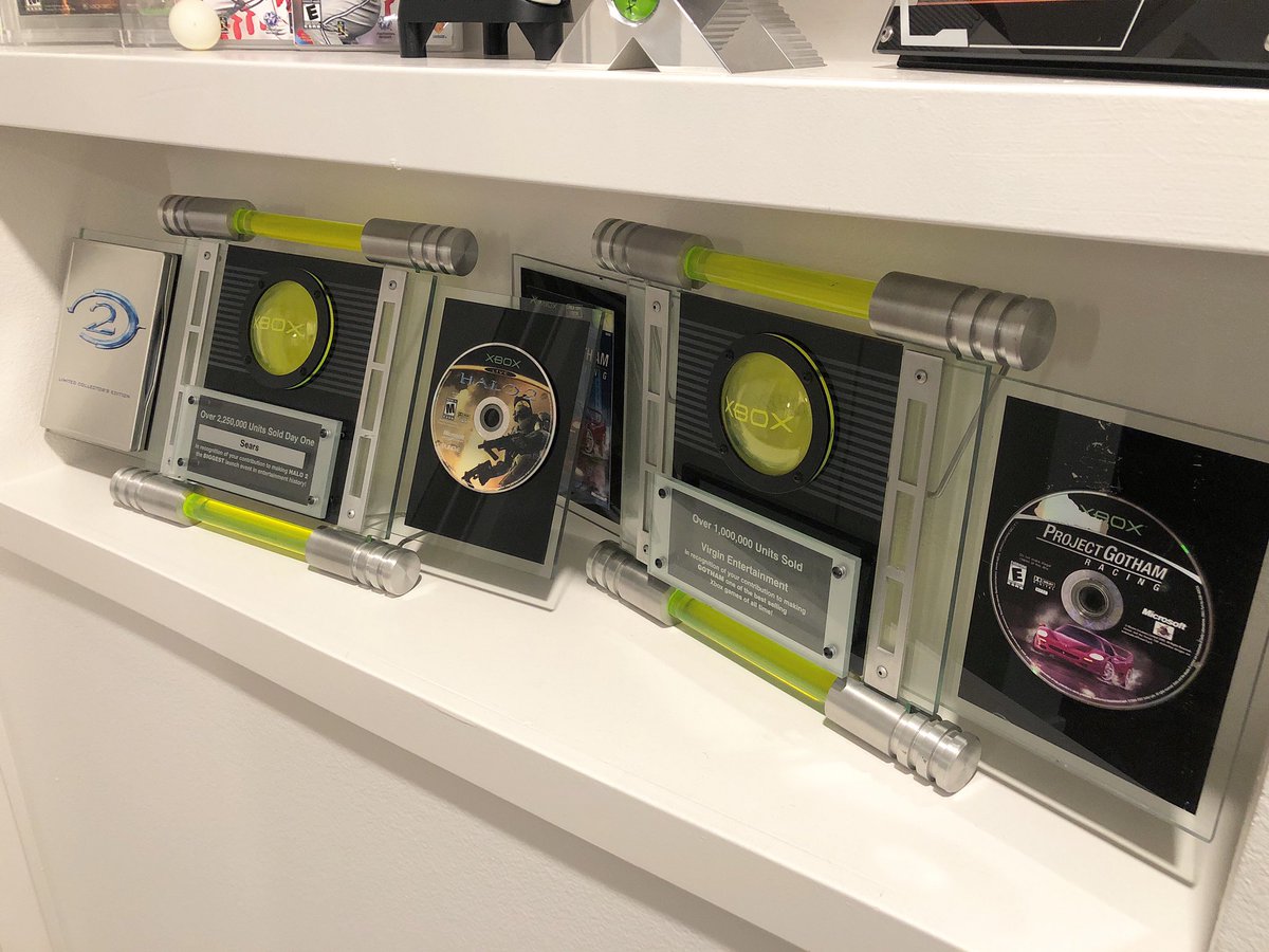 XboxDarkRoom's tweet photo. A couple of Xbox plaques. Thanks to @ArtofNP for helping me acquire the Project Gotham Racing one! https://t.co/Ozj7Rc2neN