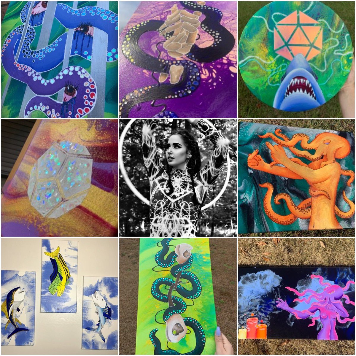 Lotide__'s tweet photo. Art vs Artist 2021
#artvsartist2021 #artist #paintings #ArtistOnTwitter #tentacle #shark #octobabe #sacredgeometry #acrylicpainting https://t.co/5efrRXIelx