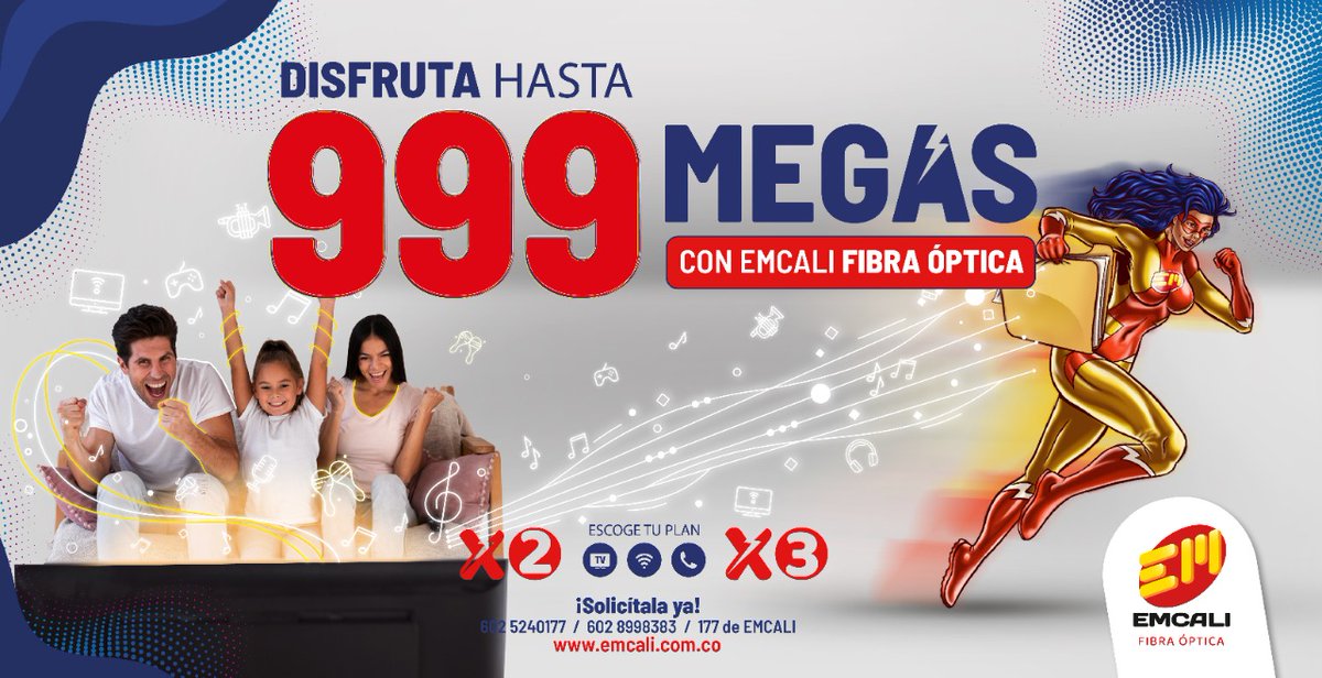 EMCALIoficial's tweet photo. Ahora disfruta del internet más rápido del mundo 🌎 Desde 40 hasta  9️⃣9️⃣9️⃣megas para navegar, trabajar, estudiar, jugar y conectarte con tus seres queridos
  
Emcali fibra 🌠óptica #TeConectaConElMundo🌎📲 https://t.co/FN45z8say3