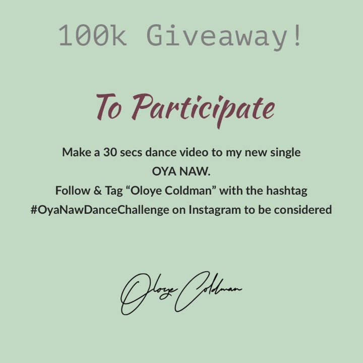 ibis_sam30's tweet photo. Oya naw - Oloye coldman 💥🔥

Get a chance to win from the 100k giveaway🔥

Just stream, make a dance video and post on IG Tag @Oloye_Coldman
#OyaNawDanceChallenge
Audiomack: https://t.co/tXFgEEn1Uw
Spotify/Apple Music: https://t.co/RCnEv0wRrk
 
#oomo https://t.co/UUx1vAYpNG