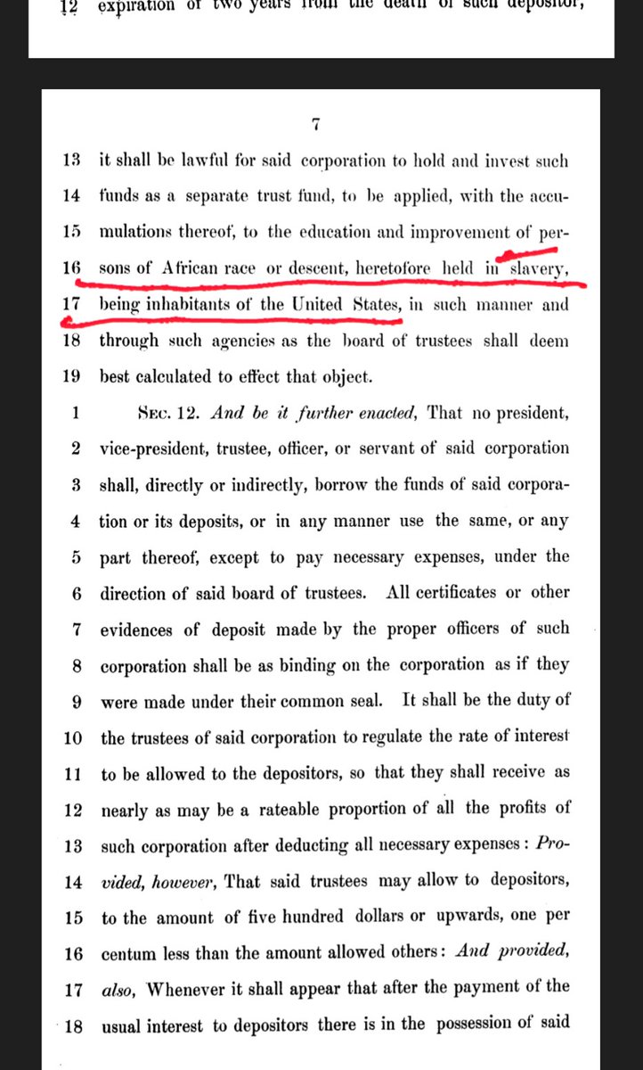 Nope @NathalieMolina @USTreasury @VP no mention of Hispanics (Brown) or #BIPOC in S. 443 - To incorporate the Freedmen's Savings & Trust Company. The bill clearly states the depositors specific race & lineage.  #reparations #freedmensbankforum #erasure 
congress.gov/bill/38th-cong…