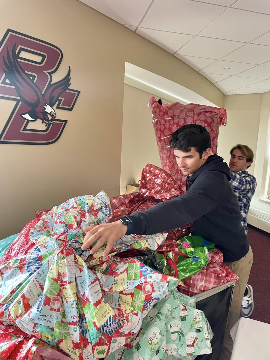 BCEagles's tweet photo. BC Student-Athlete Development (@BCEagleSkills) Hosts Annual Adopt-A-Child Party

Our teams &amp; staff came together to celebrate the holidays by donating &amp; wrapping gifts for children 🎁 

All 31 teams 'adopted' at least 1 child, while a record breaking 205 children were adopted ❤️ https://t.co/olFhKYJzEi