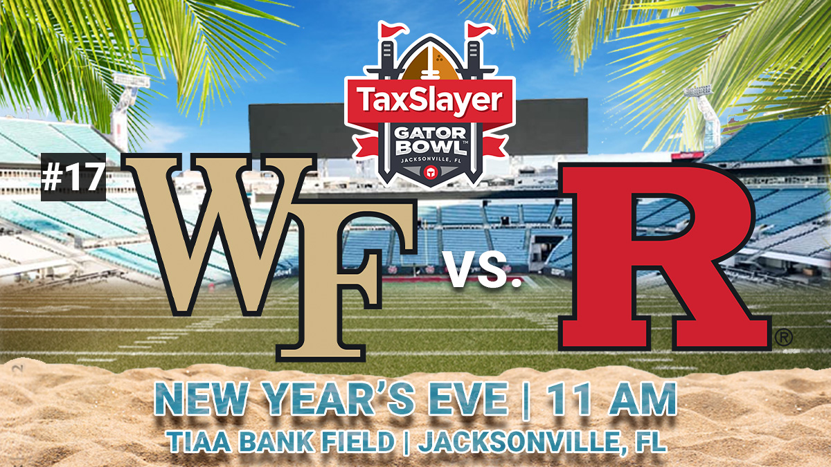 taxslayerbowl's tweet photo. Let's try this #SelectionSunday business again!!

@WakeFB and @RFootball will meet in Jacksonville on New Year's Eve for this year's #TaxSlayerGatorBowl 

Full Press Release➡️https://t.co/hBuqix1koW
Buy Tickets➡️ https://t.co/wuPHGUcCJD https://t.co/qwH4DspqrZ