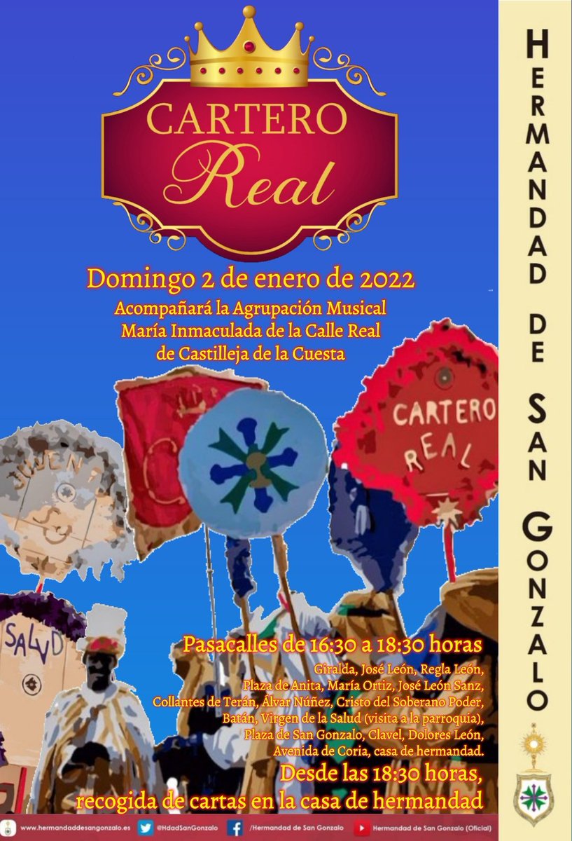 HdadSanGonzalo's tweet photo. 📝#NoticiasEnSanGonzalo | El #CarteroReal visitará #SanGonzalo en la cita organizada por la 🧢 #JuventudDeSanGonzalo

📆 Domingo 2 de enero de 2022
🕟 Pasacalles, 16:30
🎼 @delacallereal
🕡 Recogida de cartas, 18:30
🏢 Puerta de la casa hermandad
😷 Uso obligatorio de mascarillas https://t.co/LuZv15Ef6h