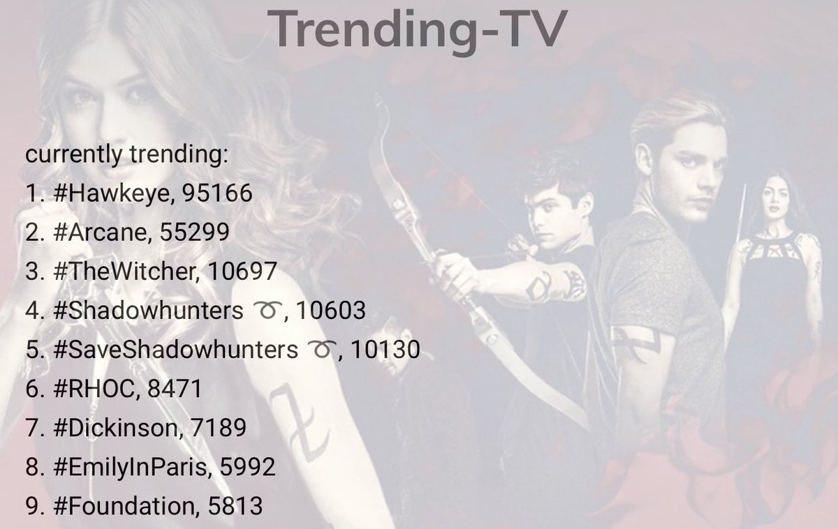 globalshadows2's tweet photo. Currently top 5 trending w/ both hashtags and over 10K. #Shadowhunters 

#SaveShadowhunters @ConstantinFilm @netflix @hulu @disneyplus @paramountplus @PrimeVideo https://t.co/RxHv3m7S1g