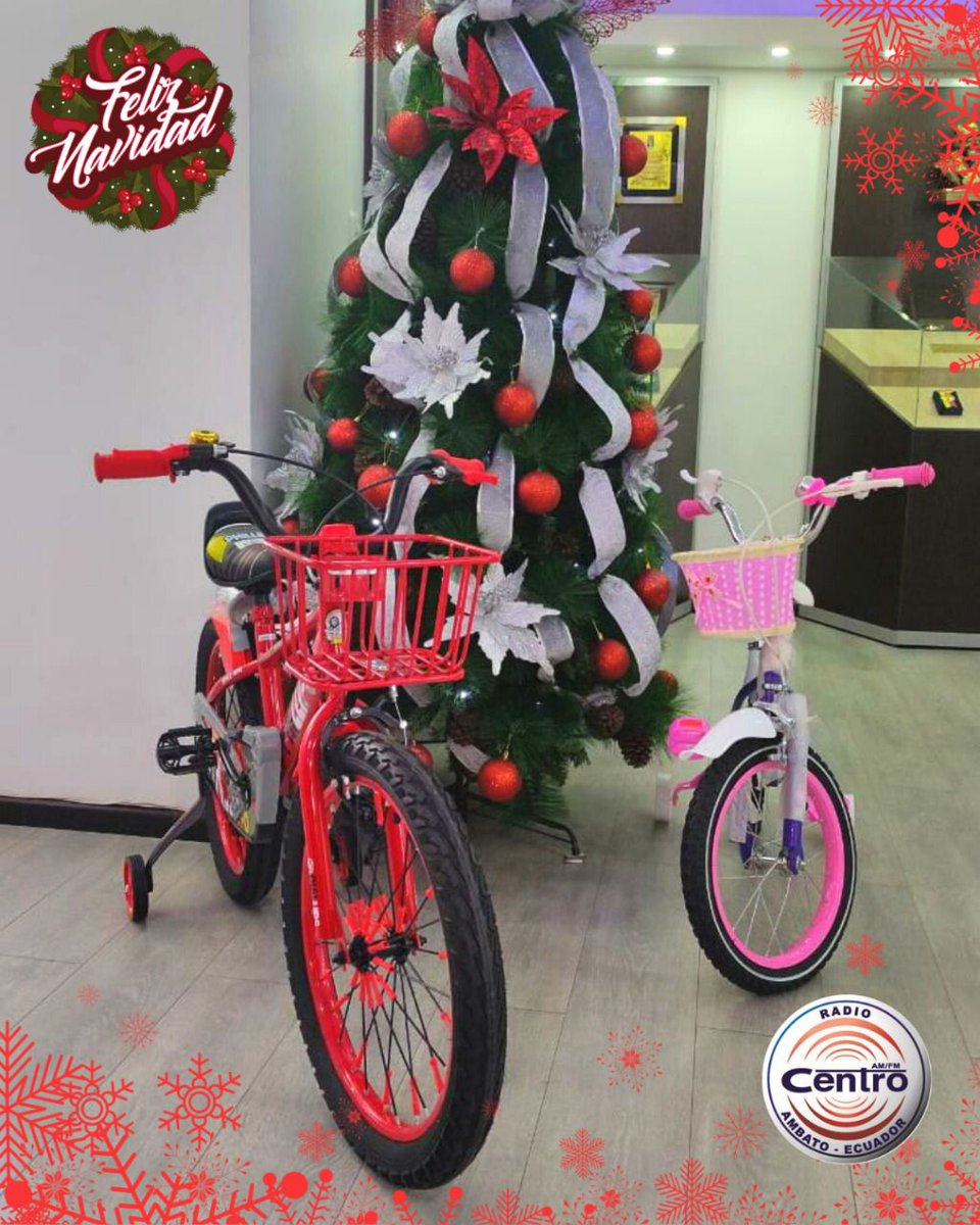 RadioCentroAmb's tweet photo. 😊  Este viernes 24 de diciembre 🎄🎅 Radio Centro 91.7 FM - 1.130 AM y la Súper Cabina C sorteamos dos bicicletas 🎁🚲🚲. Inscríbete en las  programaciones musicales a través del 📱0995626987; 📞 2822440 y 2994730. https://t.co/pU0NL95LmZ
