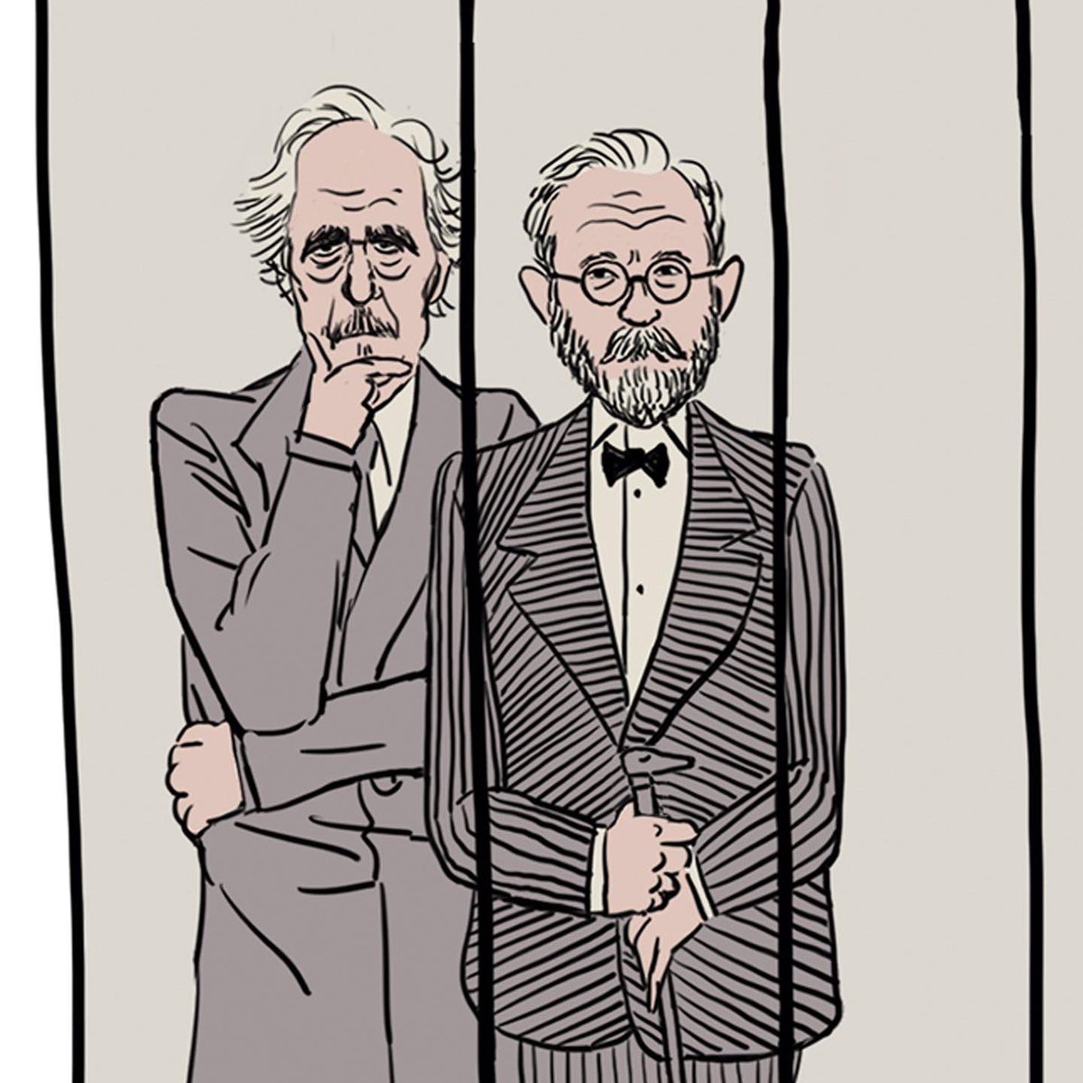 BobBalaban's tweet photo. Henry and I doing our very best to look like art dealers. What do you think?⁣
⁣
#TheFrenchDispatch directed by #WesAnderson ⁣
⁣
[Illustration of @HWinkler4Real &amp; me by Javi Aznarez⁣; Graphic Design, Color: Erica Dorn⁣; Art Producer: Octavia Peissel]

@french_dispatch https://t.co/r6gwO2y3Be