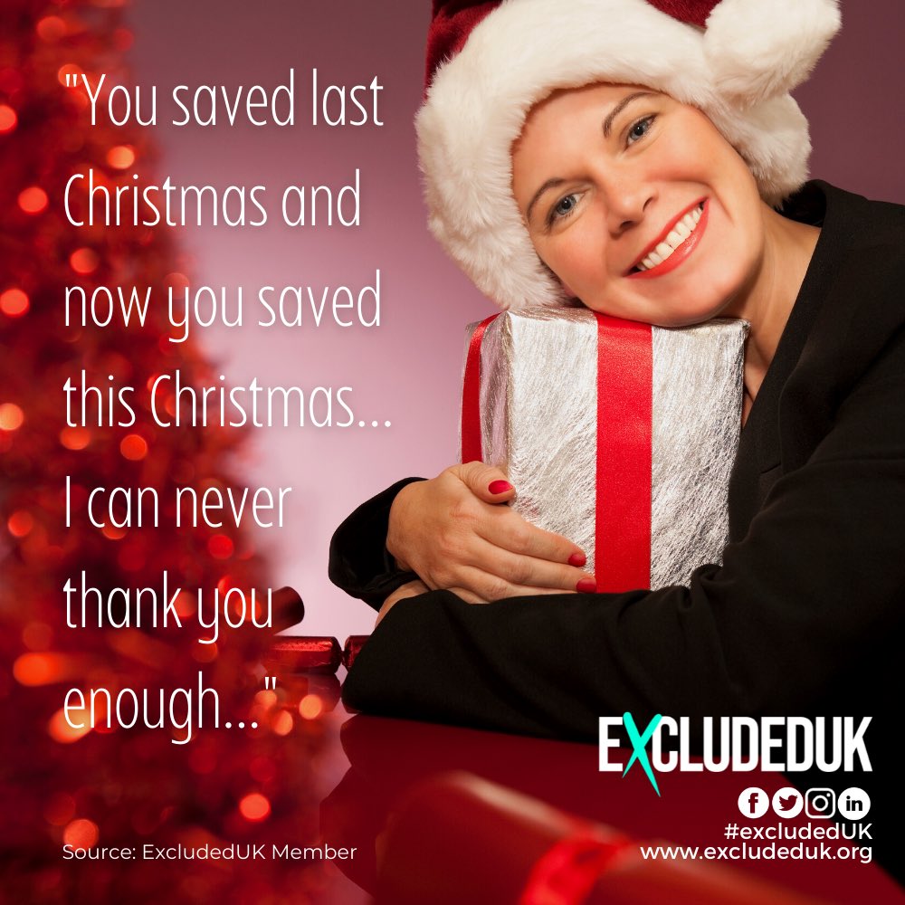 A real quote from an #ExcludedUK member to the member welfare team

PLEASE HELP! 
#ExcludedUK are sending food vouchers to our most vulnerable members for Christmas.
Please help us to help them by donating to our Boost! Grant Scheme here: 

justgiving.com/crowdfunding/e…