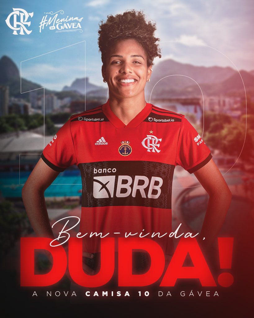 Flamengo's tweet photo. Duda da Seleção... Duda do FLAMENGO! 

A camisa 1️⃣0️⃣ do Mengão tem nova dona. Estamos ansiosos pra te ver com o Manto em campo, craque. Bem-vinda! #DezDeDuda #MeninasDaGávea https://t.co/YlXUE3jnFQ