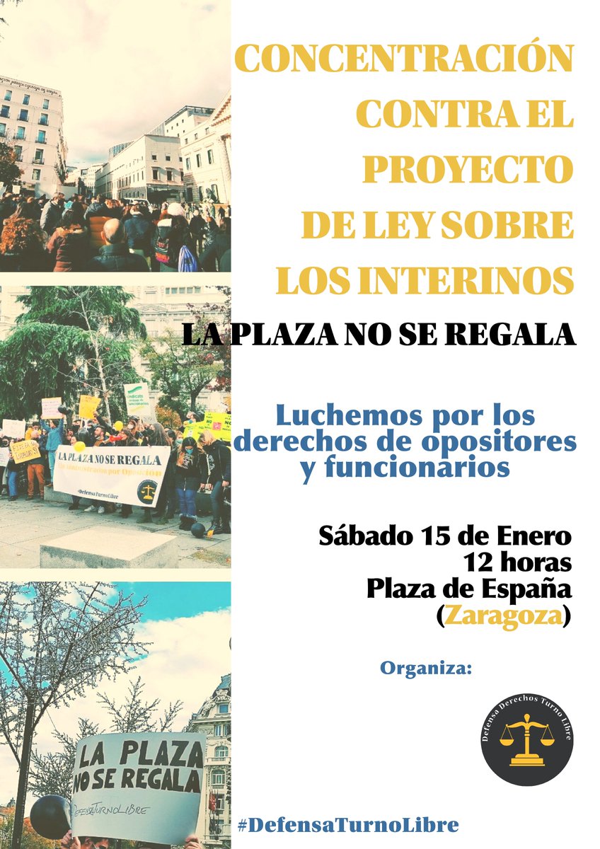 defturnolibre's tweet photo. 🟡⚫️🟡⚫️🟡⚫️
📢Los compis maños salen a la calle!!
Opositores, funcionarios, estudiantes... El 15 de enero, tod@s a defender que #LaPlazaNoSeRegala !!!
#DefensaTurnoLibre https://t.co/OYF4EYBXte
