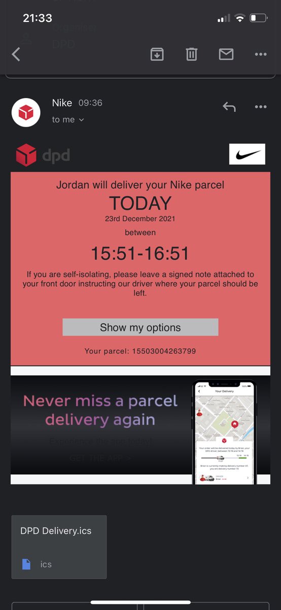 MCDmusic's tweet photo. @nikestore yo Nike and @DPDgroup_news can you advise why your driver Jordan didn’t deliver my parcel (though claims he has) and why I’m now £120.00 out of pocket just before Christmas? Thanks https://t.co/AqPACa7NJ7