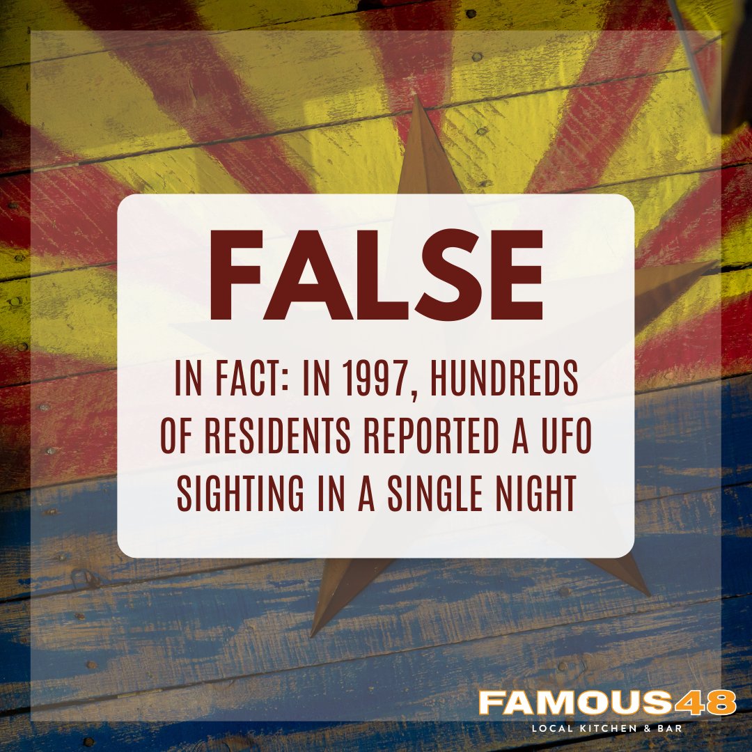 Did you guess this #ArizonaFact correctly? Drop a comment below if you did!

#Famous48 #FastFactsFamous48 #ArizonaRestaurant #ArizonaLiving #UFOSightings