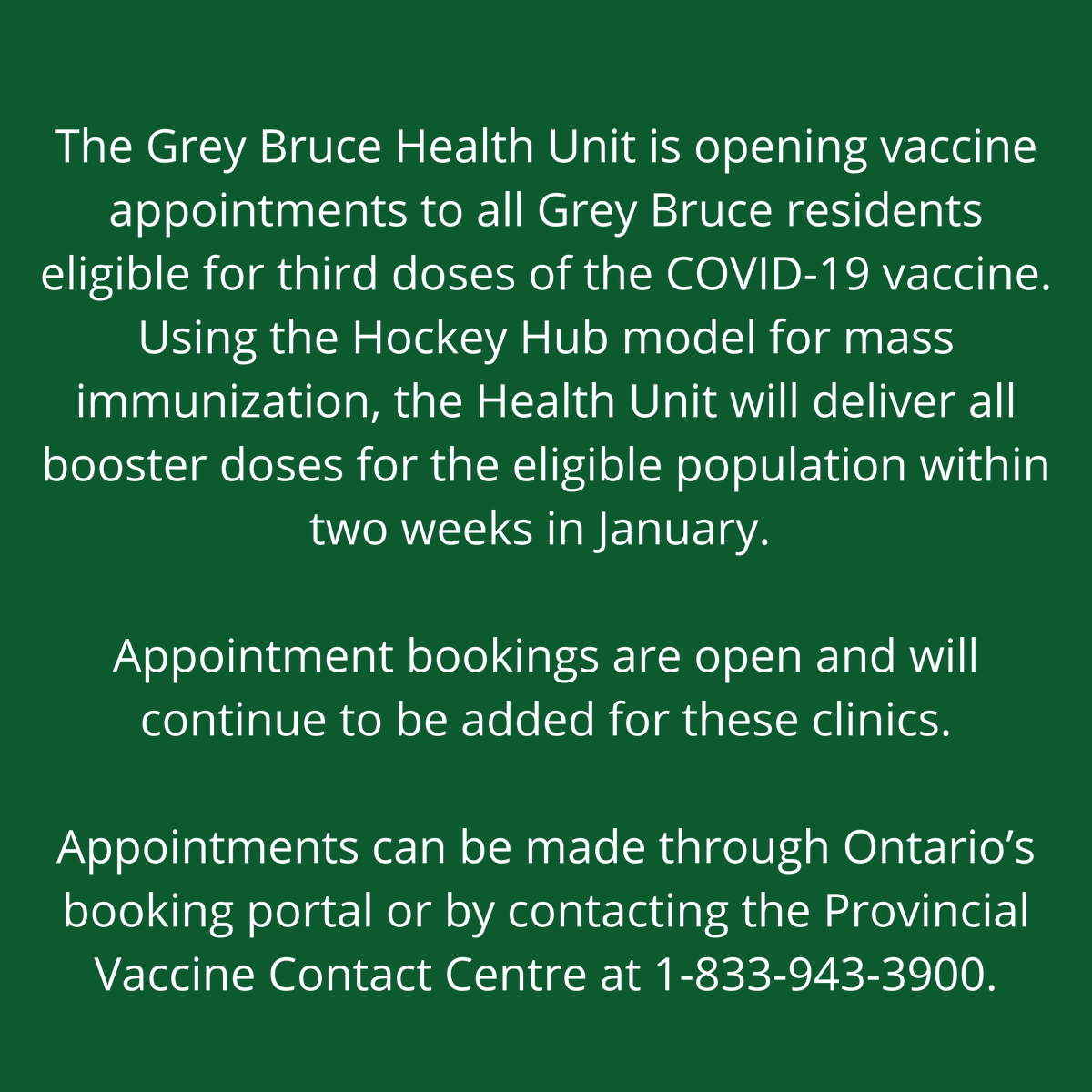 GBPublicHealth's tweet photo. Grey Bruce Health Unit, Bruce Power partner on Hockey Hub mass immunization across region
Book Appointments:
💻Ontario’s booking portal https://t.co/3SBhdsgDqD
☎️Provincial Vaccine Contact Centre at 1-833-943-3900.

News Release: 
https://t.co/l7Nf9IkAvG https://t.co/PeKw8jAEzT