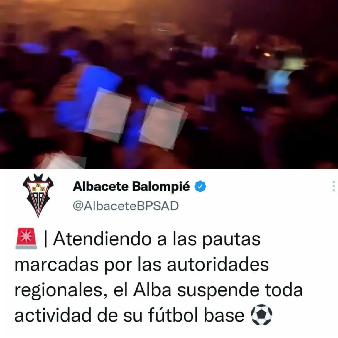 DeporteBaseCLM (@baseclm) on Twitter photo Arriba foto de una discoteca de CLM anoche. Abajo la medida de <a href="/SanidadCLM/">Sanidad CLM</a> de volver a dejar a los niños sin deporte.
La CLM de la vergüenza, suma y sigue... <a href="/deportesclm/">Deportes Castilla-La Mancha</a> <a href="/RosanaCLM/">Rosana Rodríguez CLM</a> <a href="/AnaMunozCLM/">Αna Muñoz Muñoz</a> <a href="/gobjccm/">Gobierno de Castilla-La Mancha</a> <a href="/garciapage/">Emiliano García-Page</a> <a href="/jfdezsanz/">Jesús Fernández Sanz</a> <a href="/CarlosYusteCLM/">Carlos Alberto Yuste</a> <a href="/FFCM_es/">FFCM</a> <a href="/BurilloCabanero/">Pablo Burillo Cabañero</a> Arriba foto de una discoteca de CLM anoche. Abajo la medida de <a href="/SanidadCLM/">Sanidad CLM</a> de volver a dejar a los niños sin deporte.
La CLM de la vergüenza, suma y sigue... <a href="/deportesclm/">Deportes Castilla-La Mancha</a> <a href="/RosanaCLM/">Rosana Rodríguez CLM</a> <a href="/AnaMunozCLM/">Αna Muñoz Muñoz</a> <a href="/gobjccm/">Gobierno de Castilla-La Mancha</a> <a href="/garciapage/">Emiliano García-Page</a> <a href="/jfdezsanz/">Jesús Fernández Sanz</a> <a href="/CarlosYusteCLM/">Carlos Alberto Yuste</a> <a href="/FFCM_es/">FFCM</a> <a href="/BurilloCabanero/">Pablo Burillo Cabañero</a>