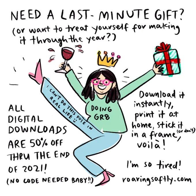 If you need an easy last-minute gift or want to treat yourself for making it to the end of the year, all instant downloads in my shop are 50% off (aka only 10 bucks each) until 2022! https://t.co/E7RWQbpMUa 🥳 