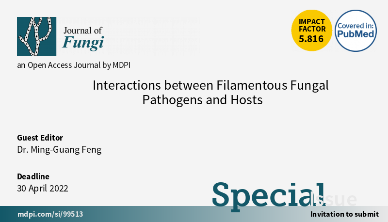 JoF_MDPI's tweet photo. Special Issue: Interactions between #Filamentous Fungal Pathogens and #Hosts
Guest editor: Prof. Dr. Ming-Guang Feng
Submission Deadline: 30 April 2022
Welcome to contribute to this special issue! 

More details could be seen here: https://t.co/nyT9ps786J https://t.co/oS5kpyhQ1P