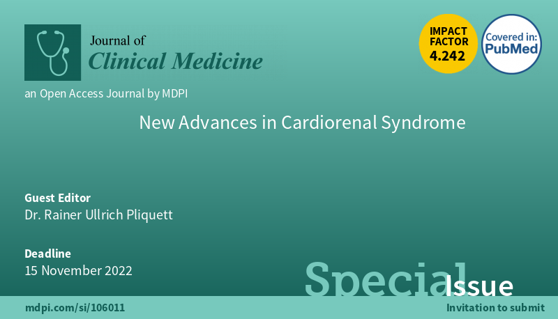 #mdpijcm 
✨#SpecialIssue "New Advances in #CardiorenalSyndrome" edited by Dr. Rainer Ullrich Pliquett welcomes your submissions!
🥳#Deadline: 15 November 2022
<a href="/MeringSymposium/">Rainer Pliquett</a>
👉More info: mdpi.com/journal/jcm/sp…