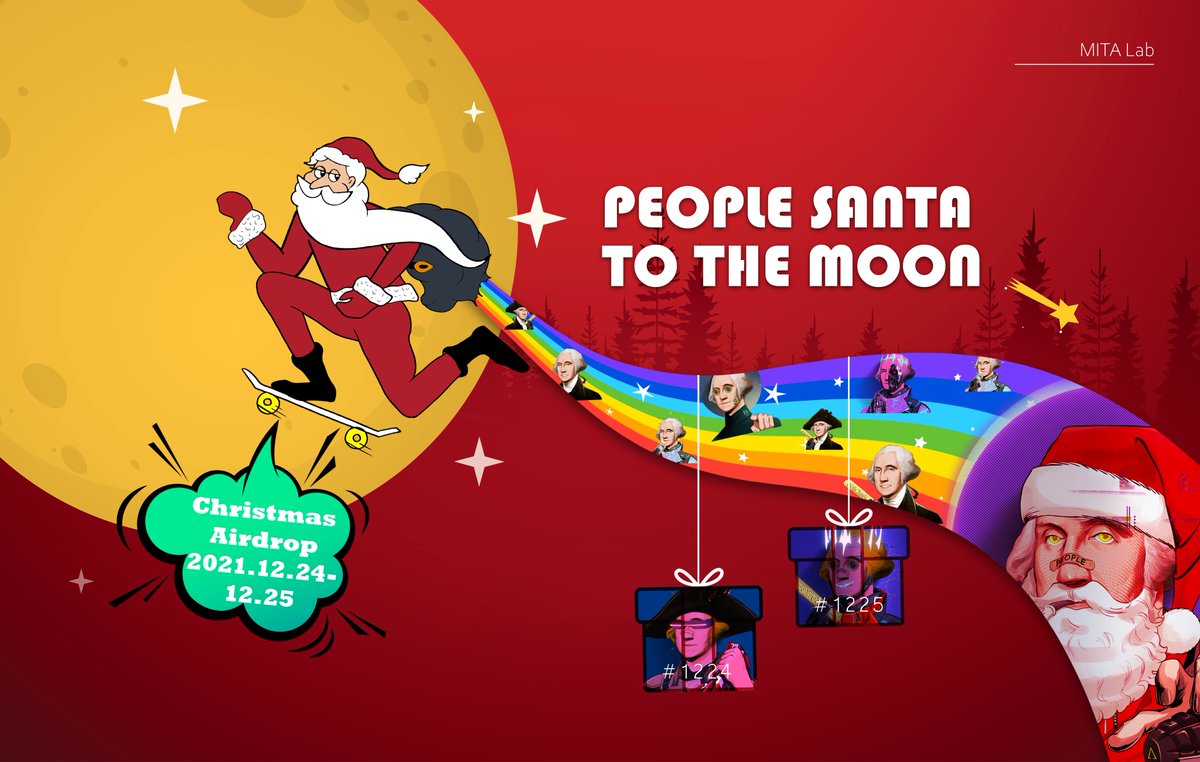 We the People (@mita_lab) on Twitter photo $PEOPLE Santa To The Moon🎅🚀🌕
We're giving away 3 NFTs (1 special edition) to 3 lucky winners #NFTgiveaways
1⃣Join Tele: bit.ly/3qmExDB
2⃣Follow <a href="/MITA_LAB/">We the People</a>
3⃣Like, RT & tag 3 friends
4⃣Comment:“We The People”
Ends: Dec 25 23:59 (UTC-5)
Winner announcement: Dec 26 $PEOPLE Santa To The Moon🎅🚀🌕
We're giving away 3 NFTs (1 special edition) to 3 lucky winners #NFTgiveaways
1⃣Join Tele: bit.ly/3qmExDB
2⃣Follow <a href="/MITA_LAB/">We the People</a>
3⃣Like, RT & tag 3 friends
4⃣Comment:“We The People”
Ends: Dec 25 23:59 (UTC-5)
Winner announcement: Dec 26