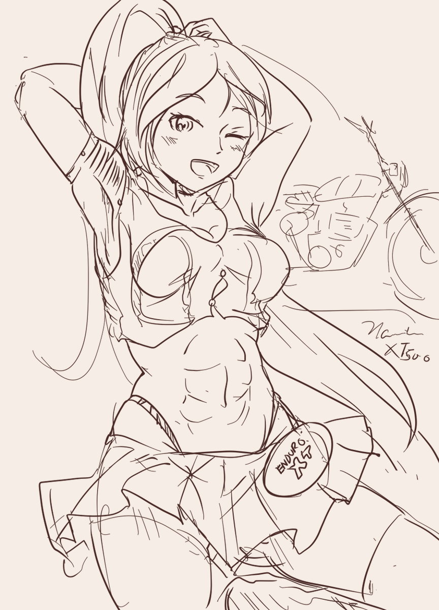 朝落書き
昨日ならずものさんに描いていただいたXT500ちゃんが
可愛かったので早速ラフ描き
カウガールチックなキャラデザが解釈一致です 