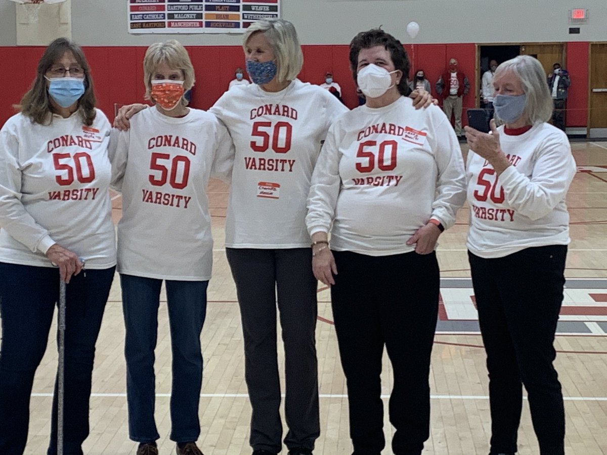WeHartford's tweet photo. Celebrating the 50th Anniversary of women’s sport’s at Conard HS. Five members of the original girls basketball team on hand  @WeHartford ⁦@Conard_Hoops⁩ https://t.co/a6wuRzo1Tq