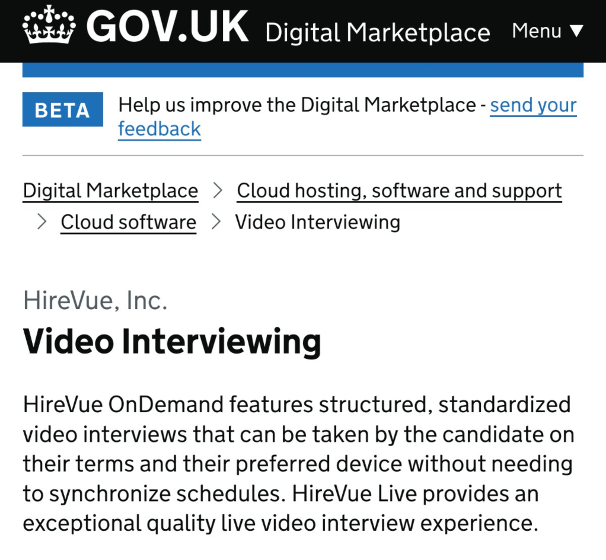 EinsteinsAttic's tweet image. Dunno about the 'AI' bit, but in the UK #HireVue is on #GCloud12 in GOVUK's Digital Marketplace;

digitalmarketplace.service.gov.uk/g-cloud/servic…
