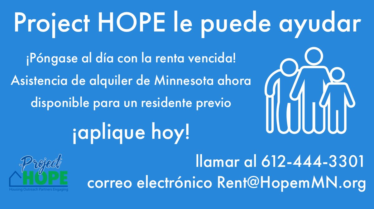 ProjectHOPE_mn's tweet image. ¡Inquilinos de Minnesota! ¿Está luchando para ponerse al día con la renta atrasada? #mn #minnesota #renta #asistenciaderenta #renthelpmn #projectHOPEmn #alojamiento