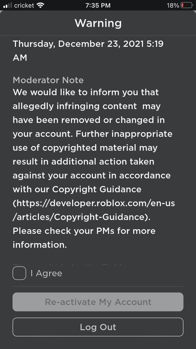 What the heck <a href="/Roblox/">Roblox</a>  I havnt even been on my account like that , so how did i break a rule in yalls terms of violation . <a href="/AyeYahZee/">👻🎃Zee🎃👻</a>  do u get random warnings like this to bro