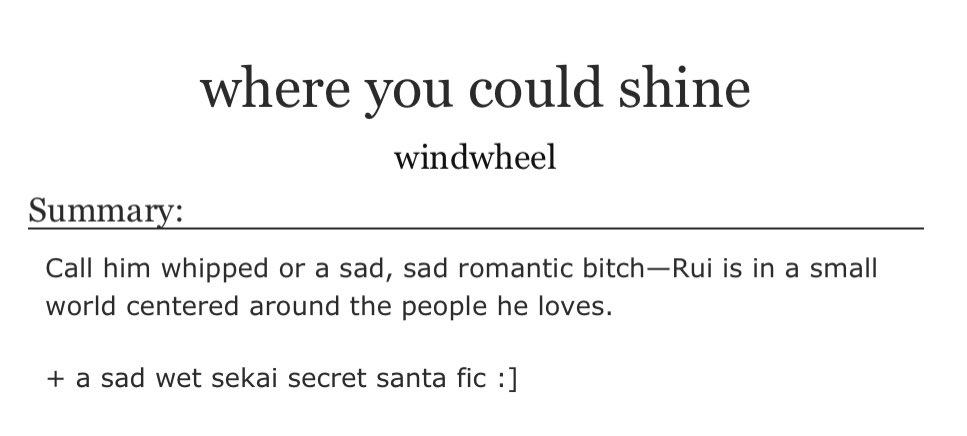 wrote polyshow for sws secret santa WOOOO 
archiveofourown.org/works/35899744