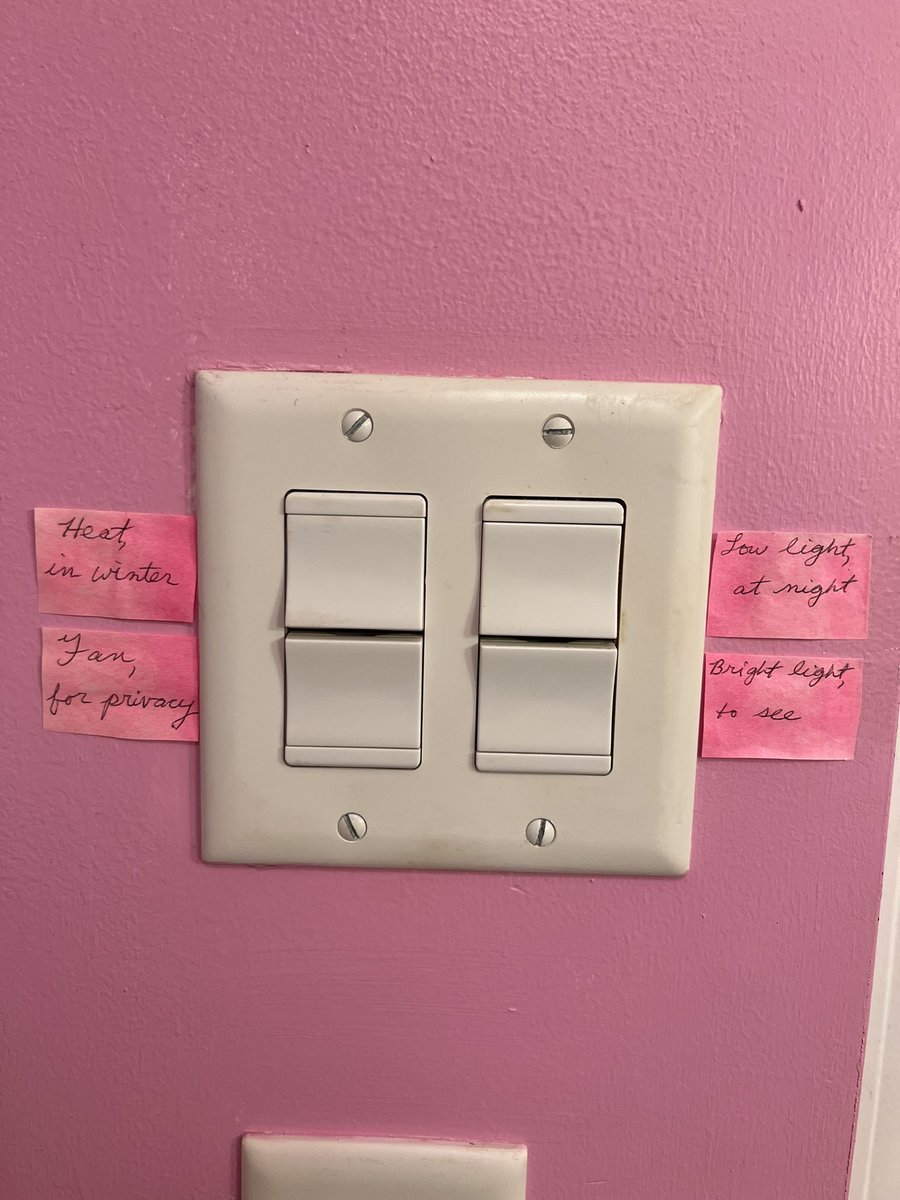 David__Stop's tweet image. I love the little labels my mom has on our bathroom switches. “Bright light, to see”
