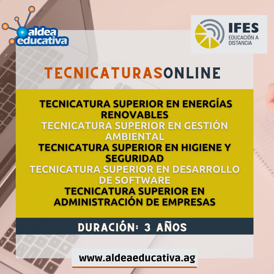 📣Abierta la inscripción
✔️Inicia en 𝗠𝗮𝗿𝘇𝗼 𝟮𝟬𝟮𝟮

⇓⇓⇓⇓⇓⇓⇓⇓
Ingresa a nuestra web 𝗪𝗪𝗪.𝗔𝗟𝗗𝗘𝗔𝗘𝗗𝗨𝗖𝗔𝗧𝗜𝗩𝗔.𝗔𝗚 y accede a toda la info completa!!

#tecnicatura #online #educacionadistancia