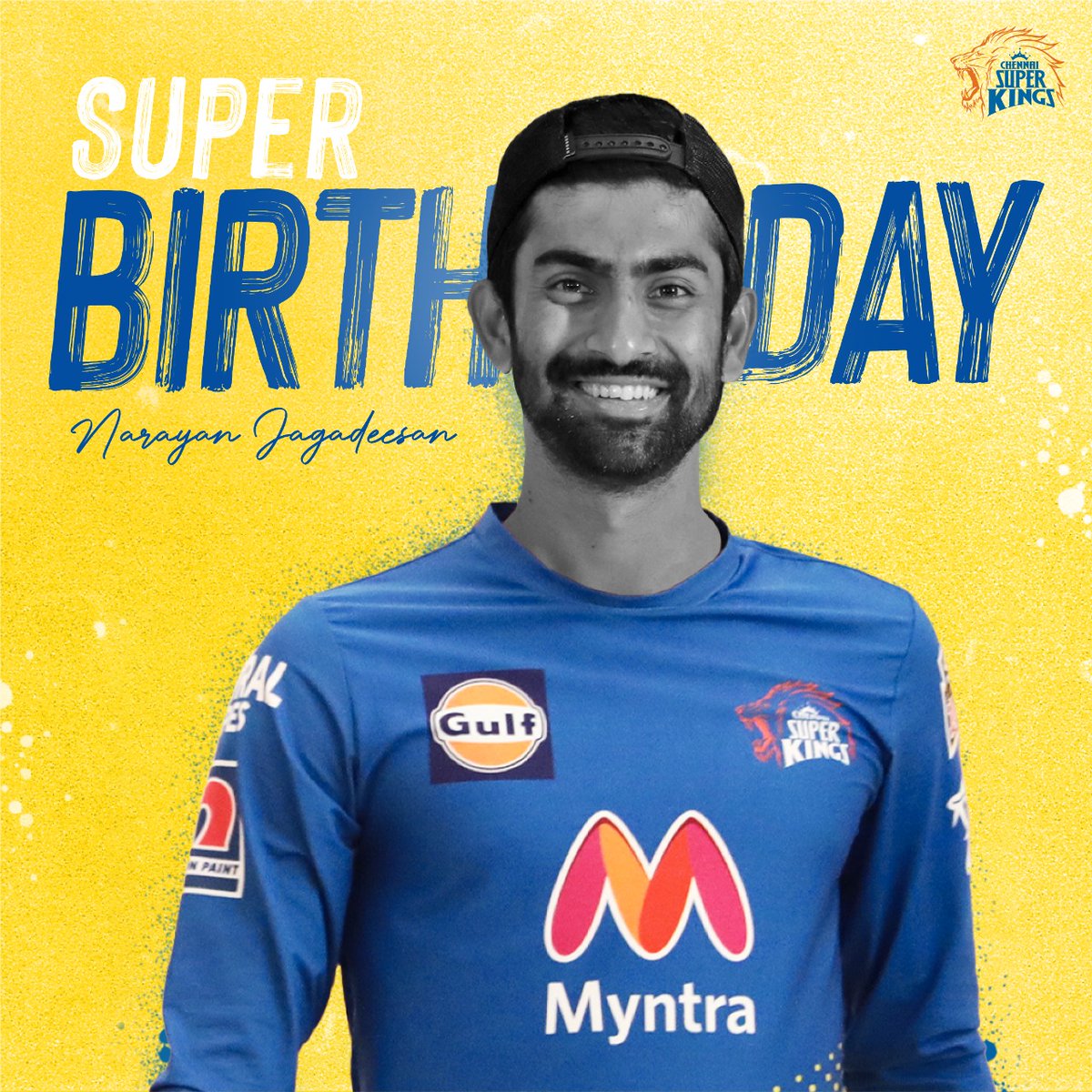 ChennaiIPL's tweet photo. Super birthday to our Kovai Singam! Wishing a great year ahead with strokes of happiness, yellove and NJ-oyment! 🥳💛

#SuperBirthday #WhistlePodu 🦁 https://t.co/zcrXRIuqIe