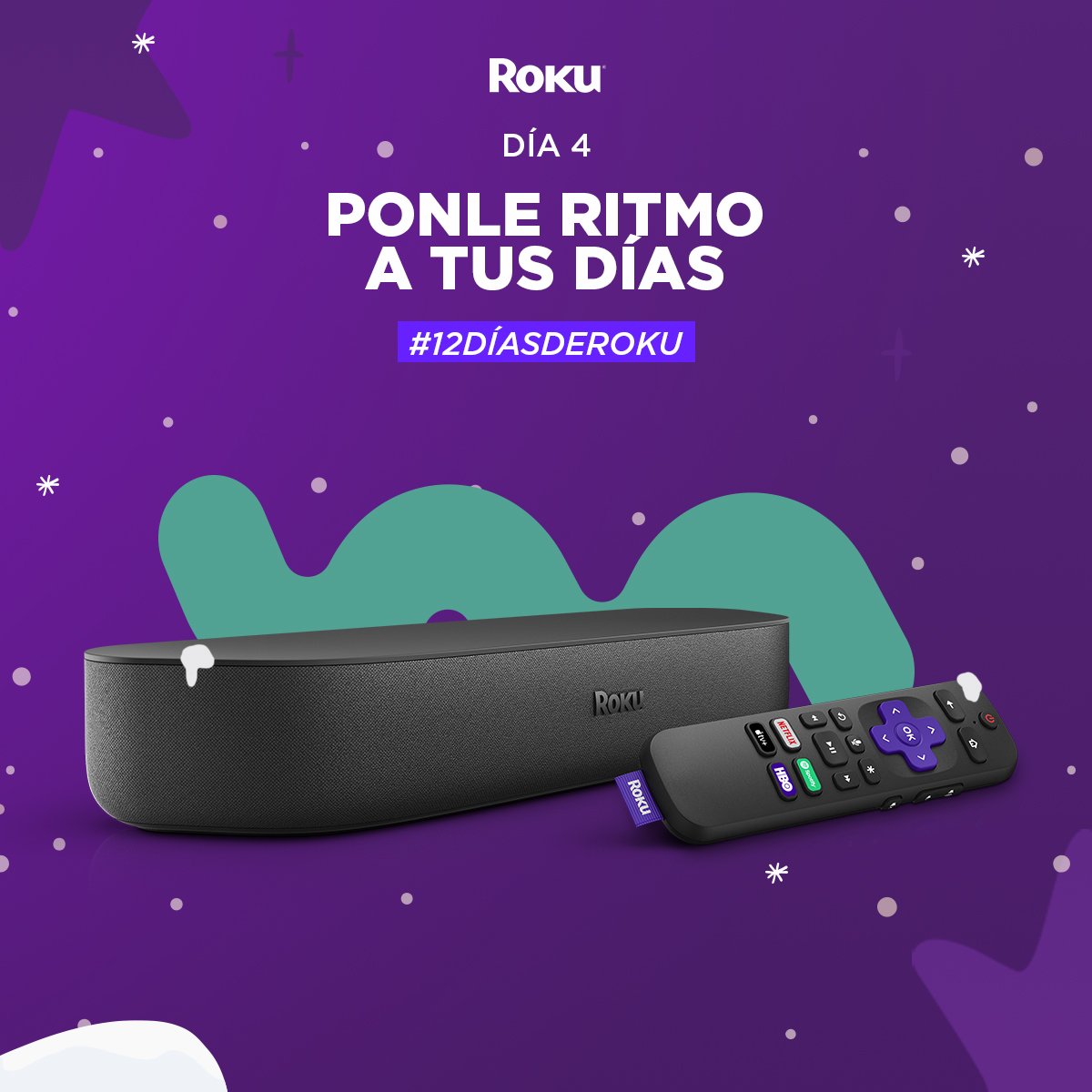 RokuLATAM's tweet photo. Disfruta de las miles de canciones en @YouTube, te aseguramos que antes se acaba la pila… o los datos de tu teléfono, que la canciones en esta red. Te recomendamos ampliamente tener una #RokuStreambar para disfrutar mejor de tus playlists #12DíasDeRoku #ElStreamingEsConRoku 🎄🎅🏽 https://t.co/hy1Z8cEINc
