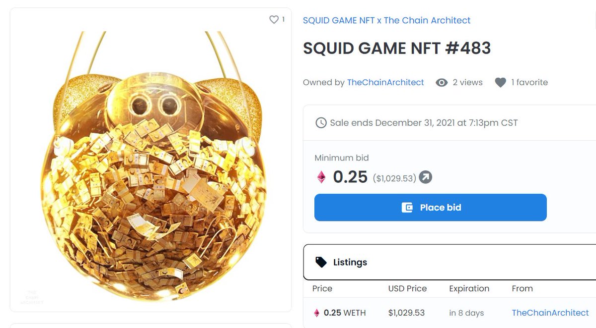 Piggy Bank with 45,600,000,000 Won inside just got listed at the auction💰
Another extremely rare item - ranked as #27 😱
Auction ends on the 31st of December 🎁
#NFTs #NFTauction #SquidGame 
opensea.io/assets/0x495f9…