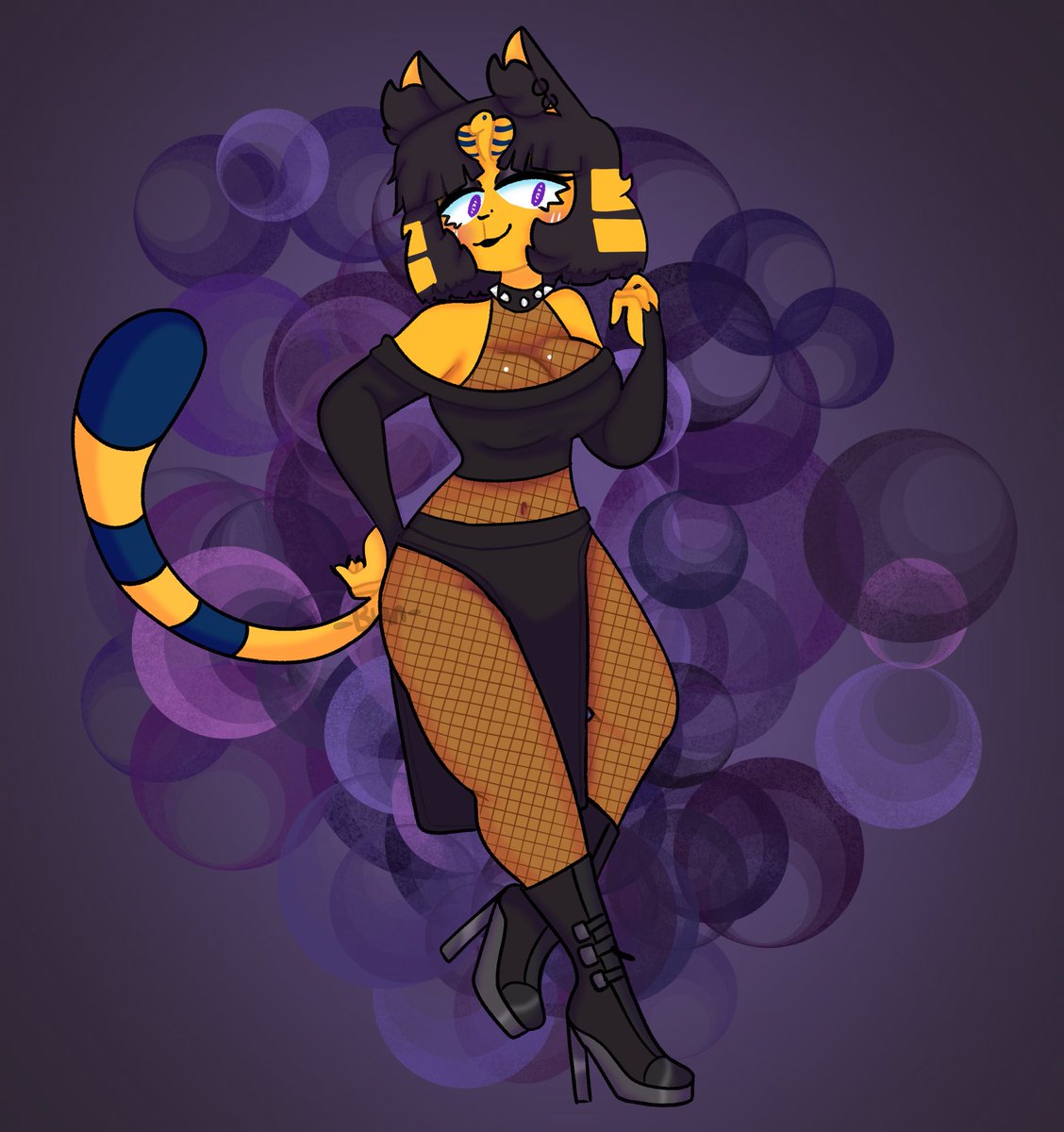 saw people drawing goth ankha so i wanted to join in, now ankha can crush her loyal hypnotized pets in style, now bow down to your soon to be mistress (regular and hypnosis alt)