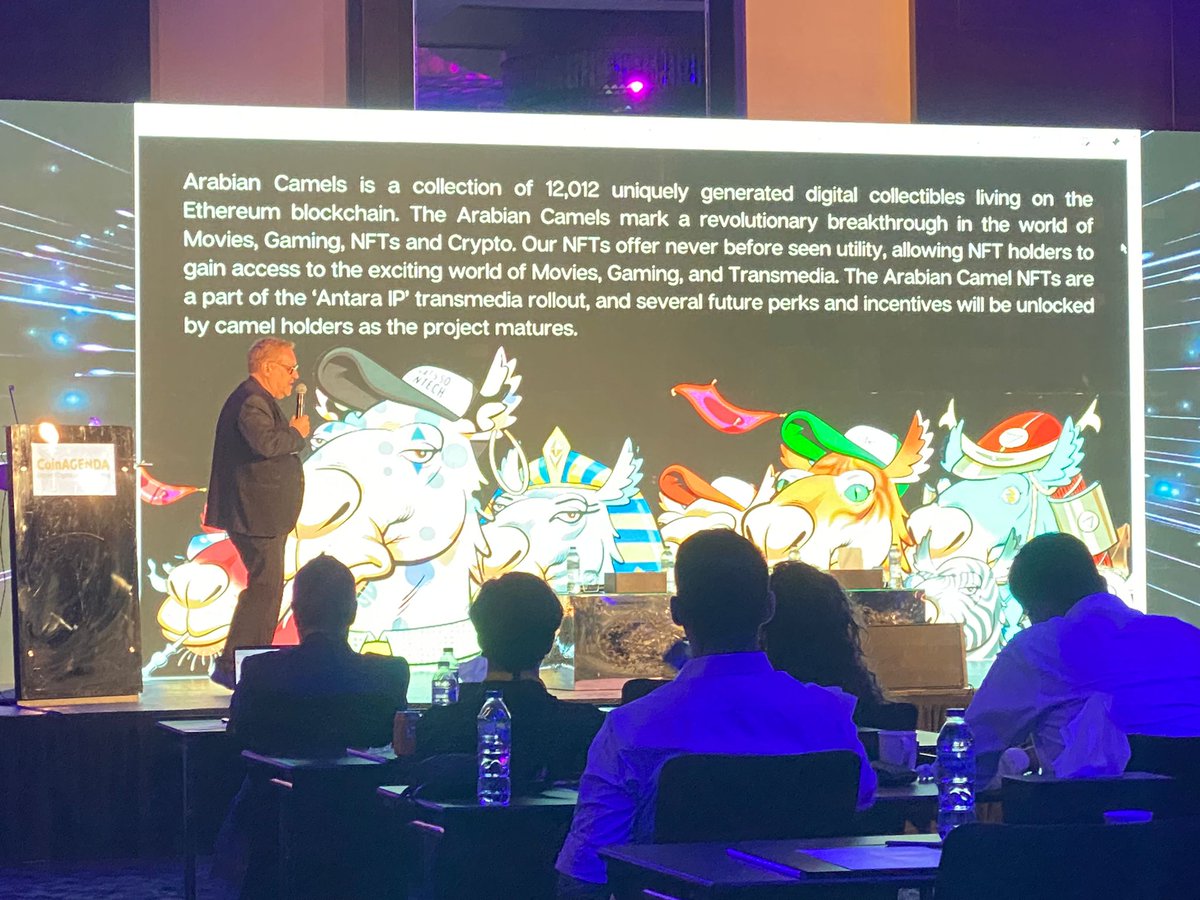 Thank you <a href="/michaelterpin/">Michael Terpin</a> for introducing the game changing DeFi ‘Antara Movie NFT’ by <a href="/ArabianCamels/">Arabian Camels</a> to the world at @CoinAgenda 

People are still buying JPEG’s of cats and dogs 

#TogetherWeRide #BlueChipNFT  #WenLambo