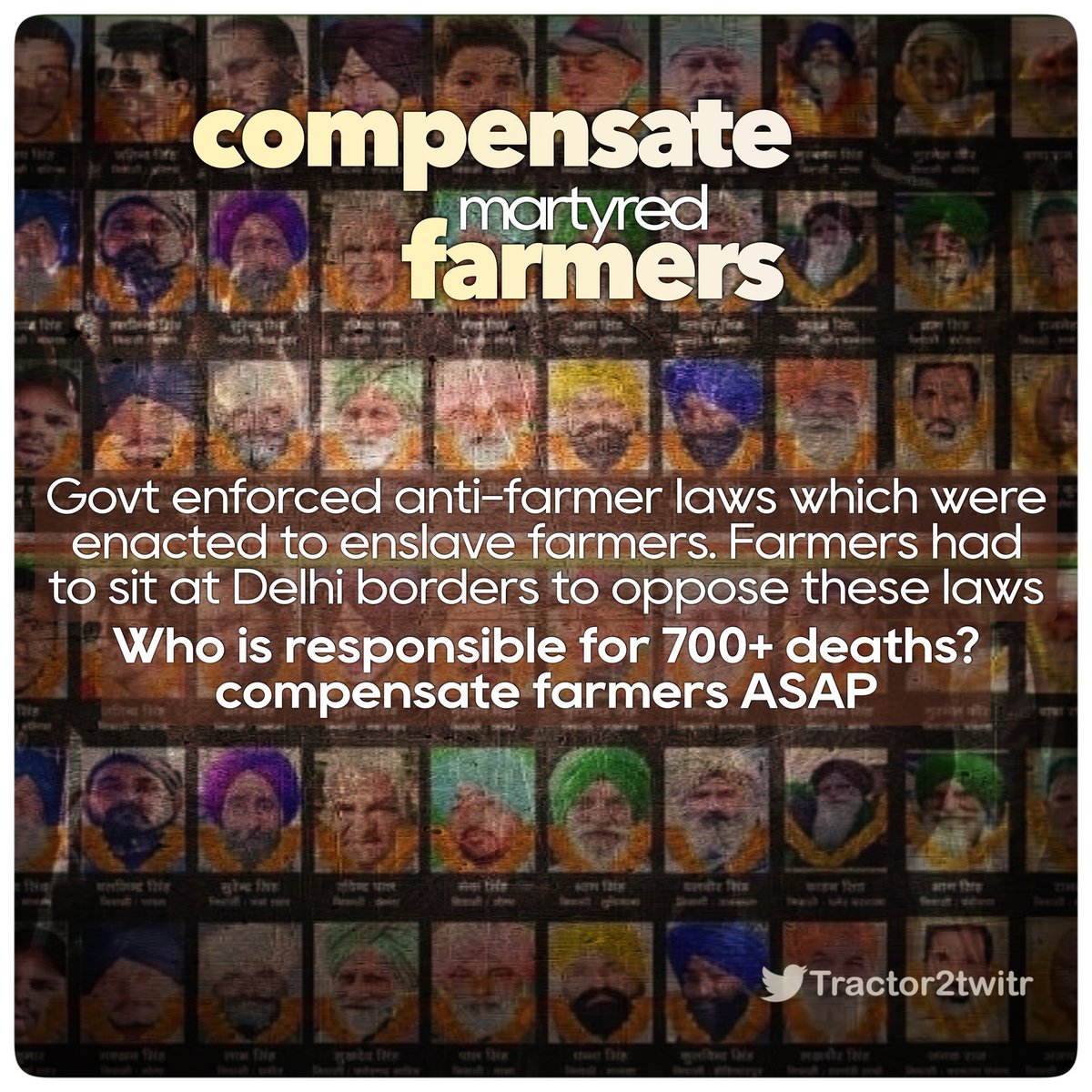 Tractor2twitr's tweet photo. .@myogiadityanath @narendramodi @mlkhattar @CHARANJITCHANNI Don’t ditch the farmers, compensate the martyred &amp; injured the farmers who fought against dictatorship to save their farms.

#CompensateMartyredFarmers https://t.co/aYFoYhPOtL
