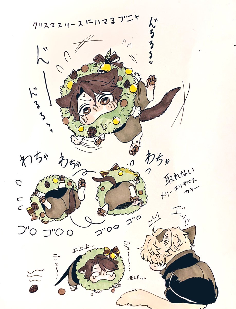 クリスマスリースにおそわれるブニャ
猫のキスブラ幻覚 