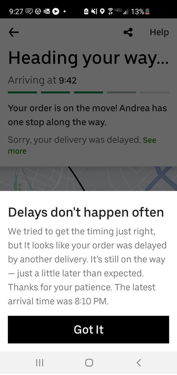 EricDudley's tweet photo. @UberEats, ordered at 6:15 and the latest arrival time says 8:10, now arriving at 9:42 (see screenshot from app). By the way, its now showing 9:44... #badservice #misleading https://t.co/hTHktYHzC9