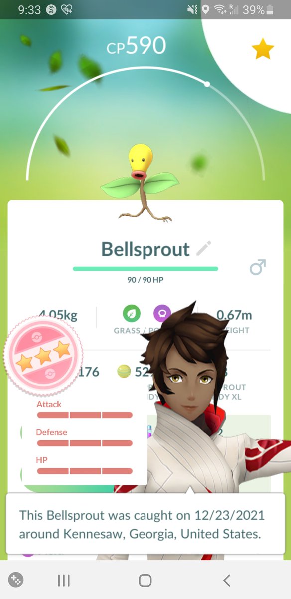 milieva13's tweet photo. My second account hatched a #hundo #bellsprout from a 2km egg. #PokemonGO #hatchoftheday @PokemonGoApp https://t.co/evrzJ35CWg